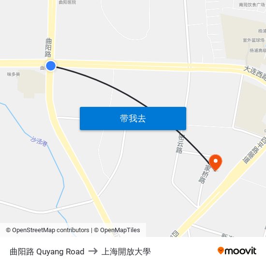 曲阳路 Quyang Road to 上海開放大學 map