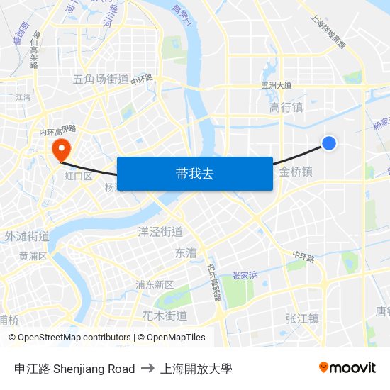 申江路 Shenjiang Road to 上海開放大學 map