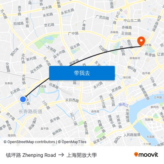 镇坪路 Zhenping Road to 上海開放大學 map