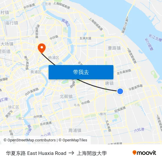 华夏东路 East Huaxia Road to 上海開放大學 map