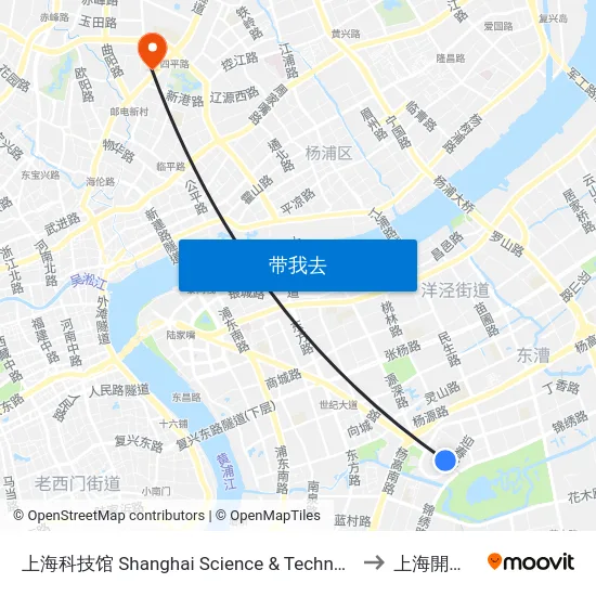 上海科技馆 Shanghai Science & Technology Museum to 上海開放大學 map