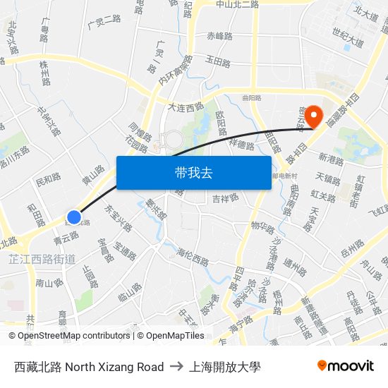 西藏北路 North Xizang Road to 上海開放大學 map
