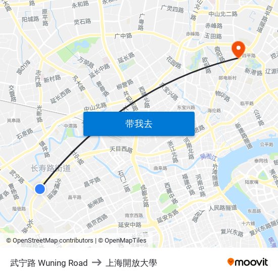 武宁路 Wuning Road to 上海開放大學 map