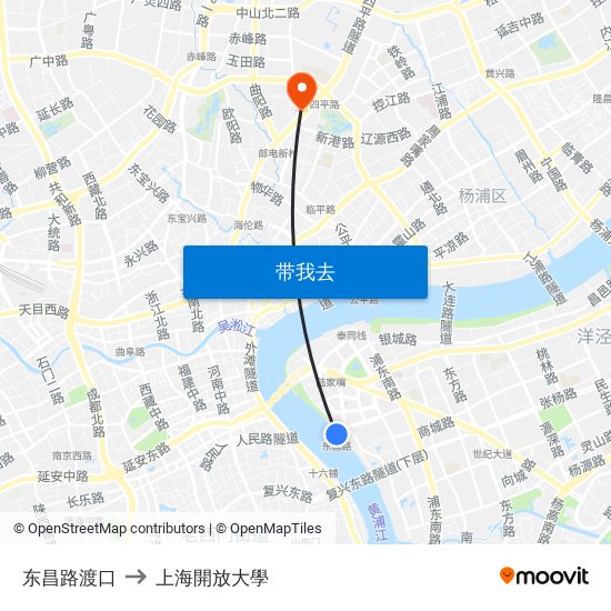 东昌路渡口 to 上海開放大學 map