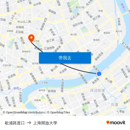 歇浦路渡口 to 上海開放大學 map