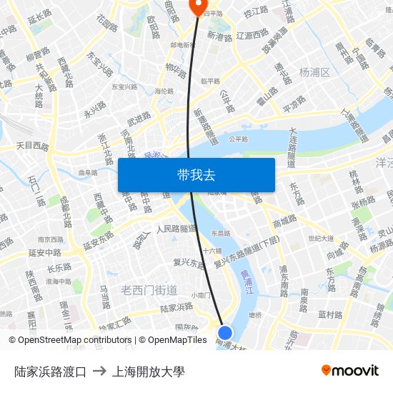 陆家浜路渡口 to 上海開放大學 map