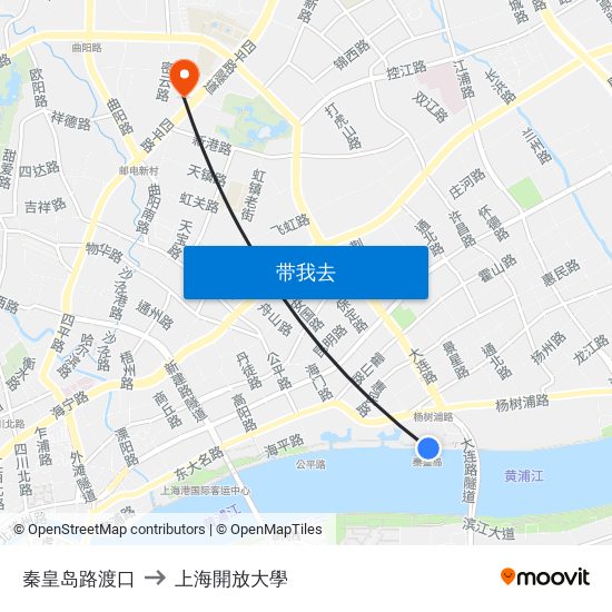 秦皇岛路渡口 to 上海開放大學 map