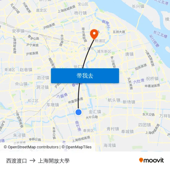 西渡渡口 to 上海開放大學 map