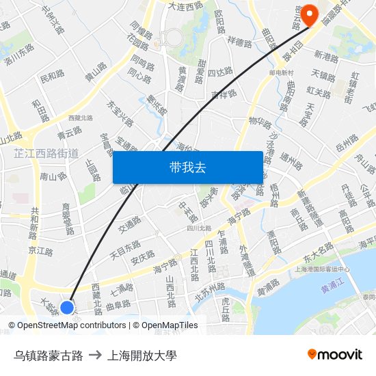 乌镇路蒙古路 to 上海開放大學 map