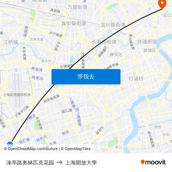 涞亭路奥林匹克花园 to 上海開放大學 map