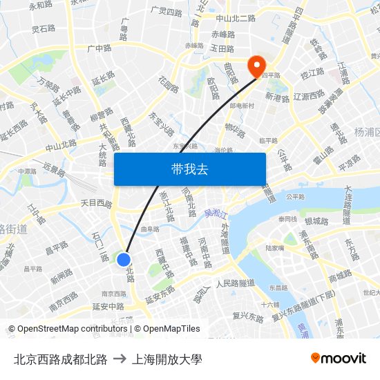 北京西路成都北路 to 上海開放大學 map