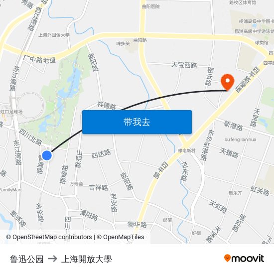 鲁迅公园 to 上海開放大學 map