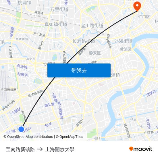 宝南路新镇路 to 上海開放大學 map