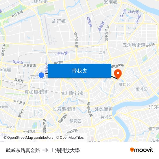 武威东路真金路 to 上海開放大學 map