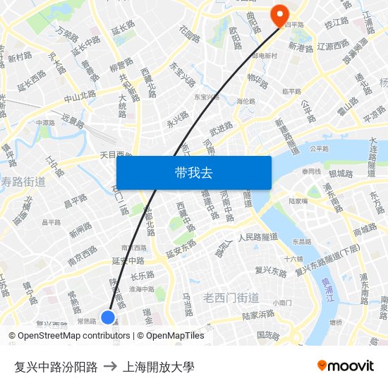 复兴中路汾阳路 to 上海開放大學 map