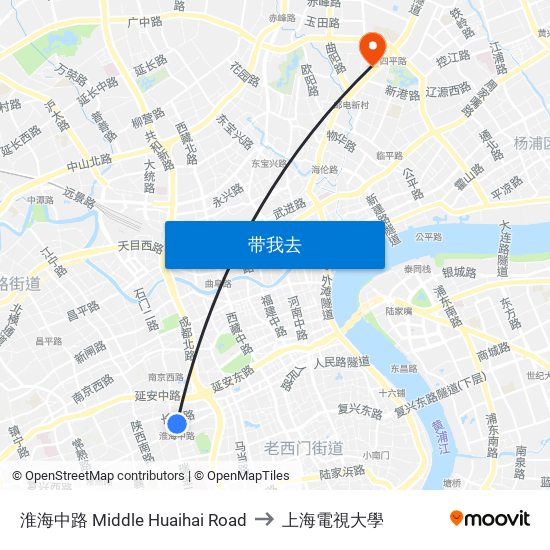 淮海中路 Middle Huaihai Road to 上海電視大學 map