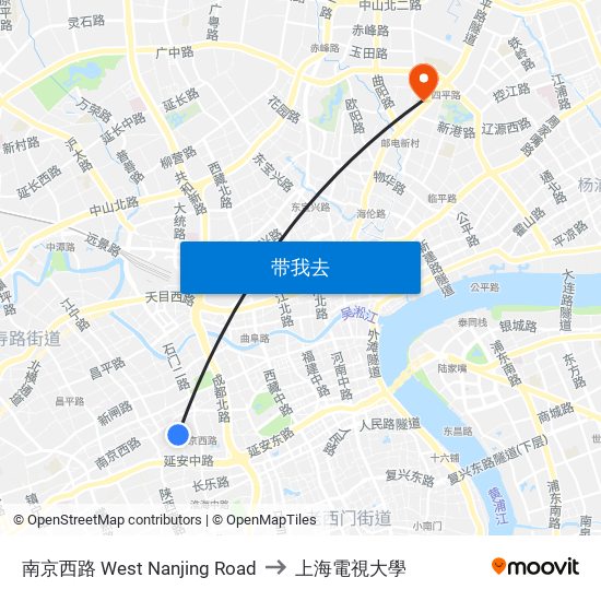 南京西路  West Nanjing Road to 上海電視大學 map