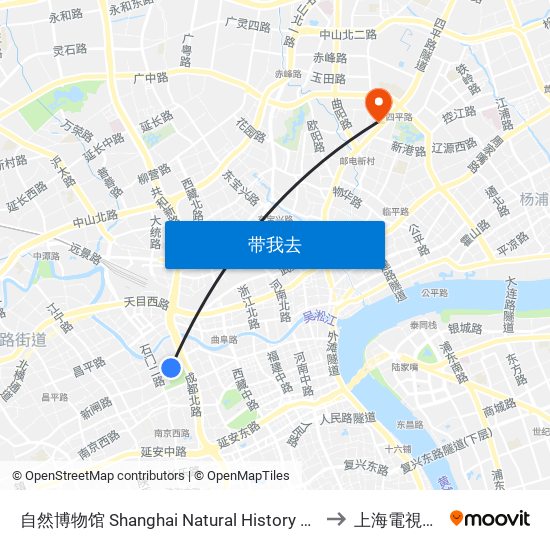 自然博物馆 Shanghai Natural History Museum to 上海電視大學 map