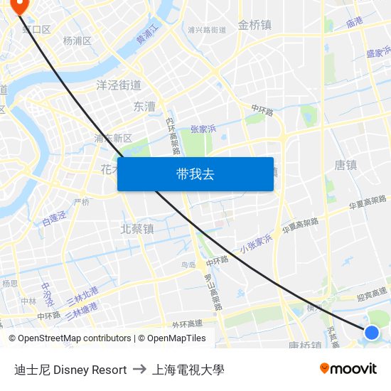 迪士尼 Disney Resort to 上海電視大學 map