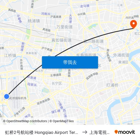 虹桥2号航站楼 Hongqiao Airport Terminal 2 to 上海電視大學 map