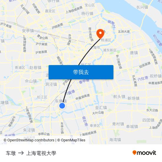 车墩 to 上海電視大學 map