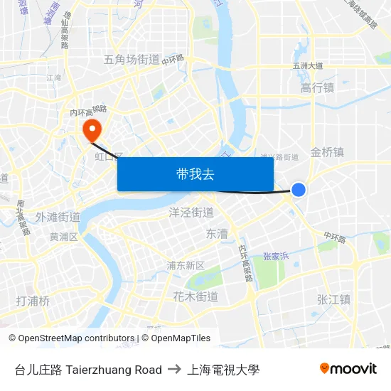 台儿庄路 Taierzhuang Road to 上海電視大學 map