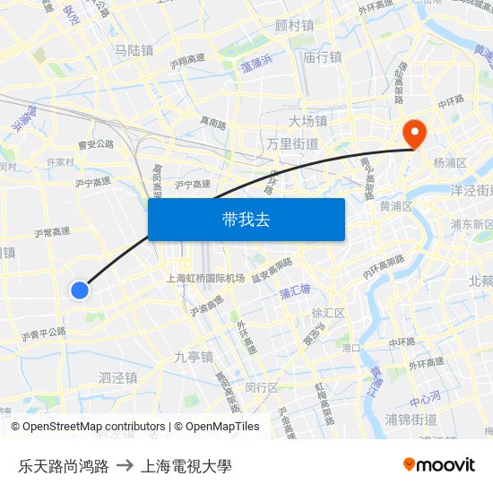 乐天路尚鸿路 to 上海電視大學 map