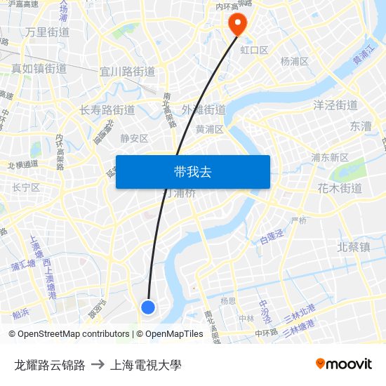 龙耀路云锦路 to 上海電視大學 map