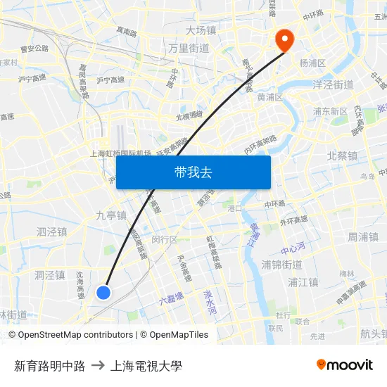 新育路明中路 to 上海電視大學 map