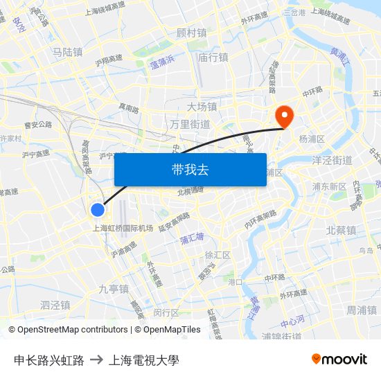 申长路兴虹路 to 上海電視大學 map