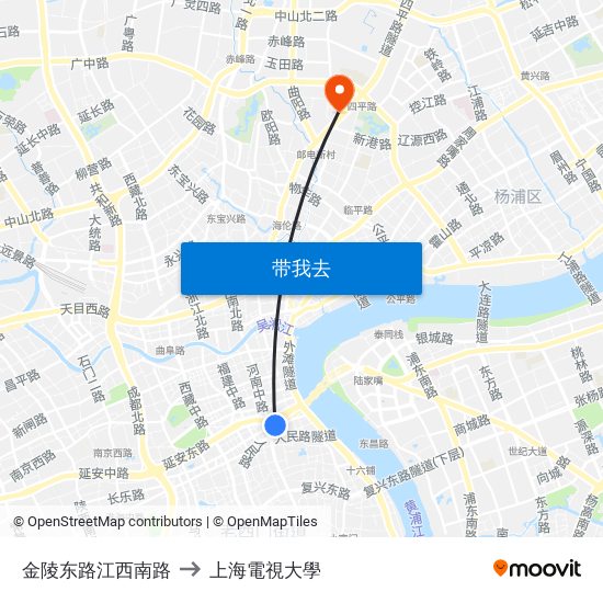 金陵东路江西南路 to 上海電視大學 map