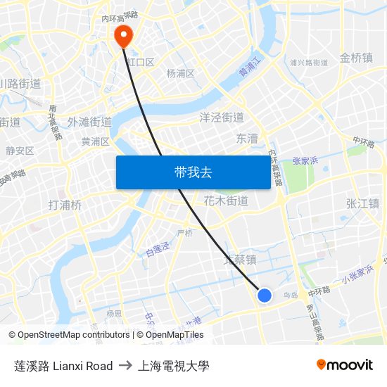 莲溪路 Lianxi Road to 上海電視大學 map