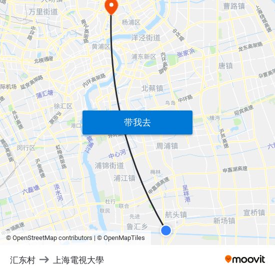 汇东村 to 上海電視大學 map