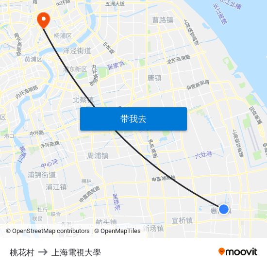 桃花村 to 上海電視大學 map