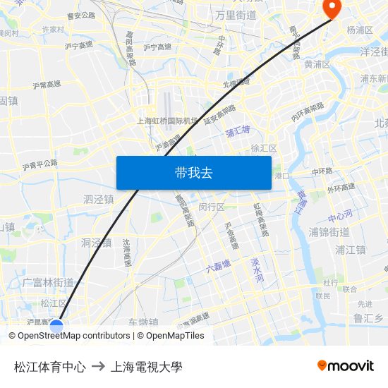 松江体育中心 to 上海電視大學 map