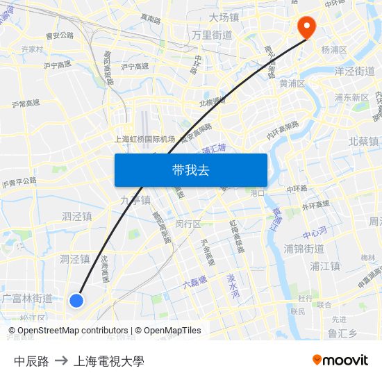 中辰路 to 上海電視大學 map