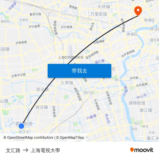 文汇路 to 上海電視大學 map