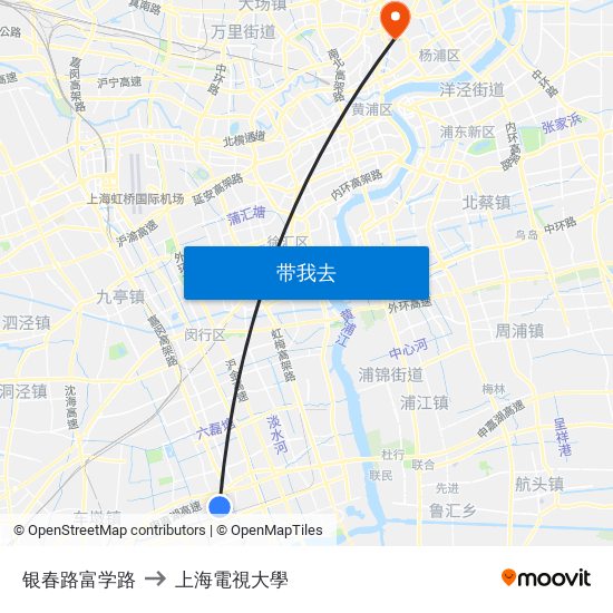 银春路富学路 to 上海電視大學 map