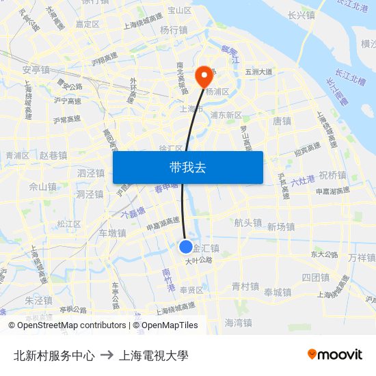 北新村服务中心 to 上海電視大學 map