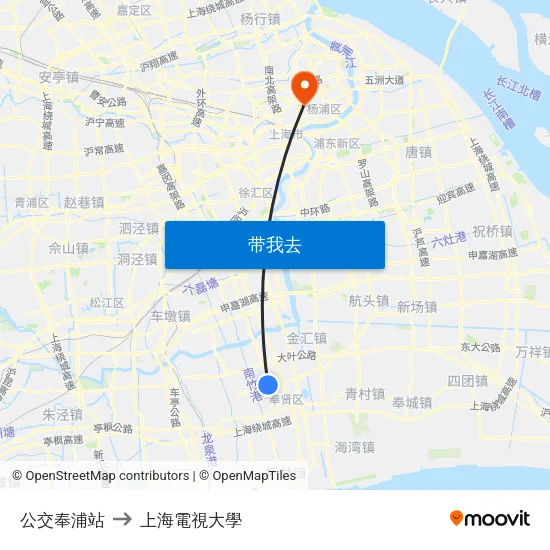 公交奉浦站 to 上海電視大學 map