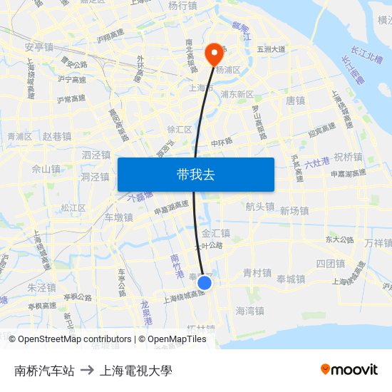 南桥汽车站 to 上海電視大學 map