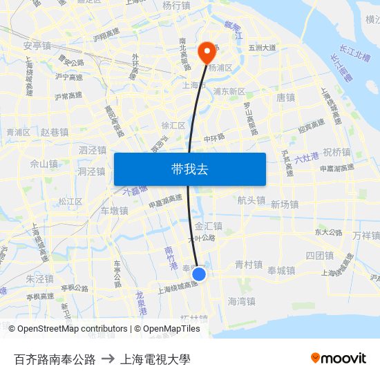 百齐路南奉公路 to 上海電視大學 map