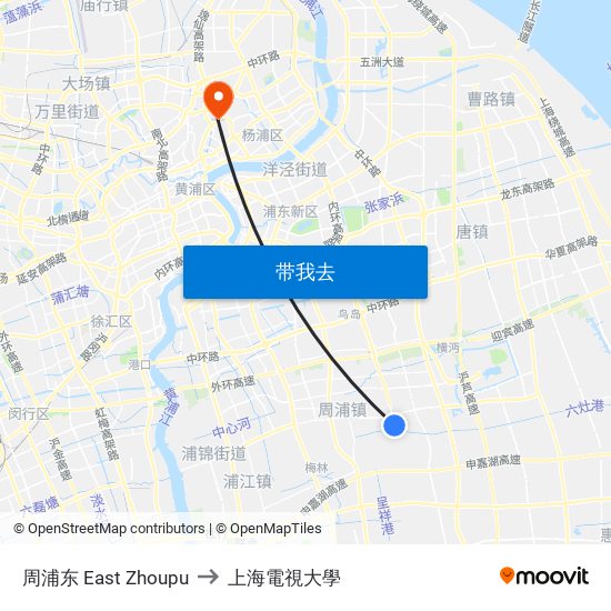 周浦东 East Zhoupu to 上海電視大學 map