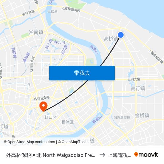 外高桥保税区北 North Waigaoqiao Free Trade Zone to 上海電視大學 map