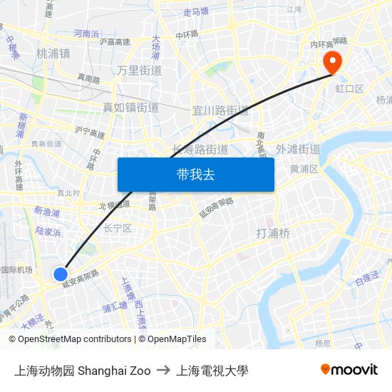 上海动物园 Shanghai Zoo to 上海電視大學 map