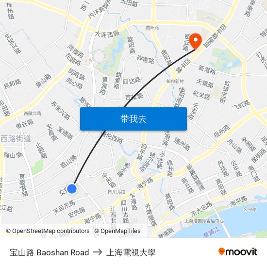 宝山路 Baoshan Road to 上海電視大學 map