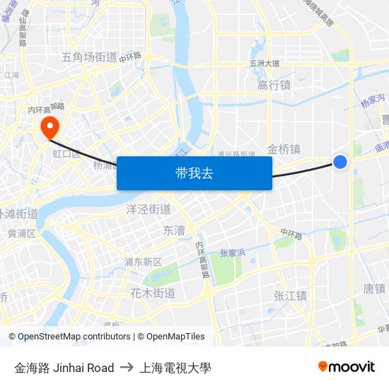 金海路 Jinhai Road to 上海電視大學 map