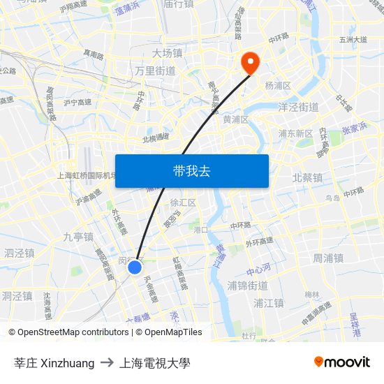 莘庄 Xinzhuang to 上海電視大學 map