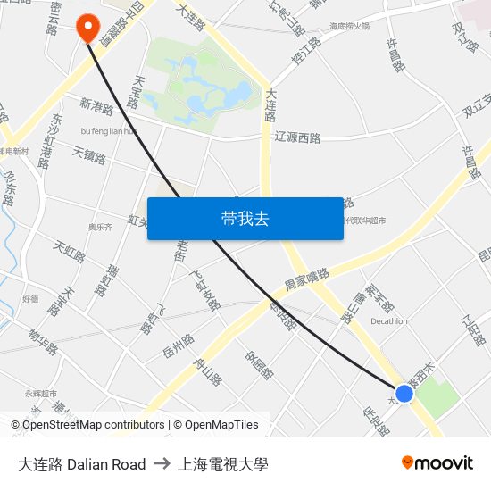 大连路 Dalian Road to 上海電視大學 map