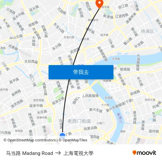 马当路 Madang Road to 上海電視大學 map